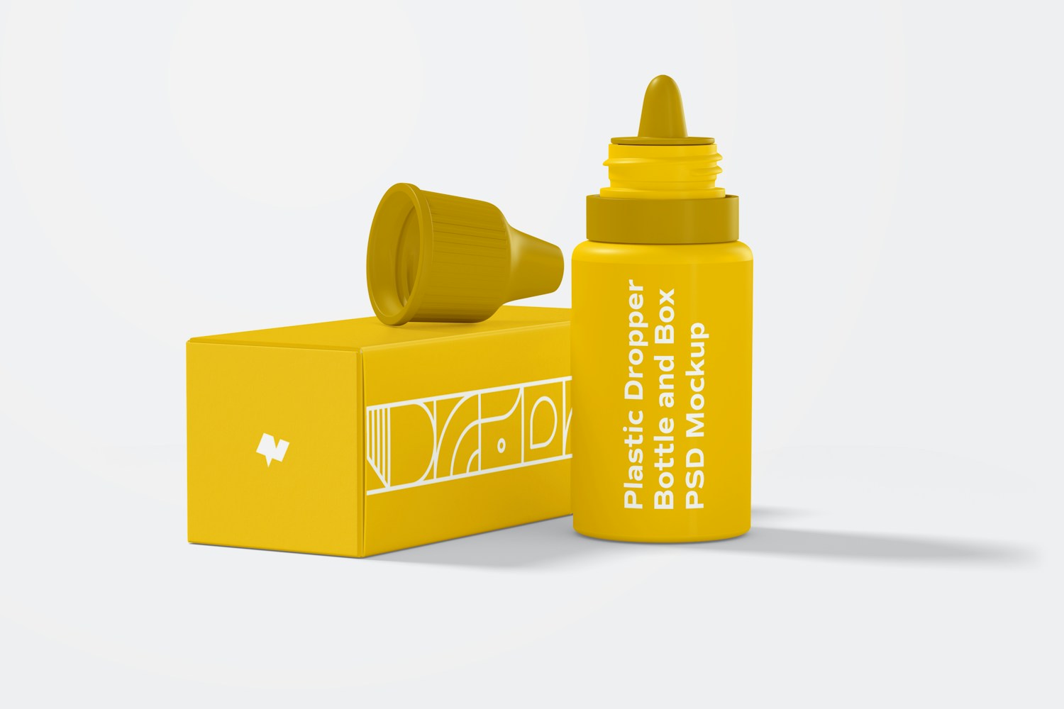Plastic Dropper Bottle and Box Mockup, Front View