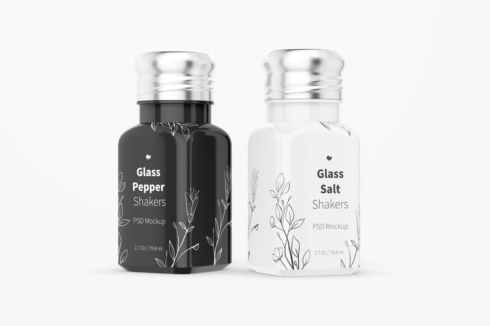 Glass Salt and Pepper Shakers Mockup, Front View