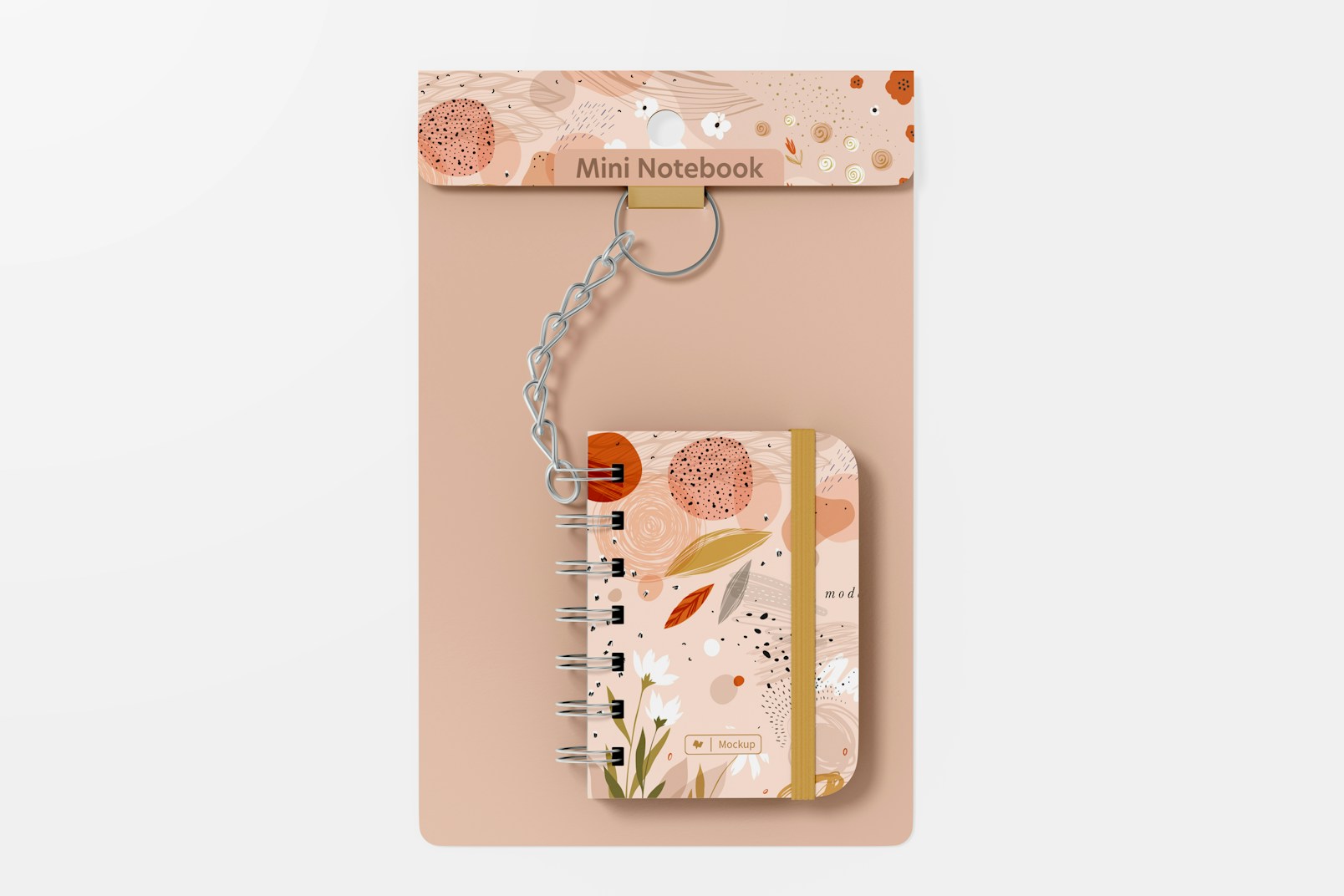 Mini Notebook with Keychain Mockup, Top View