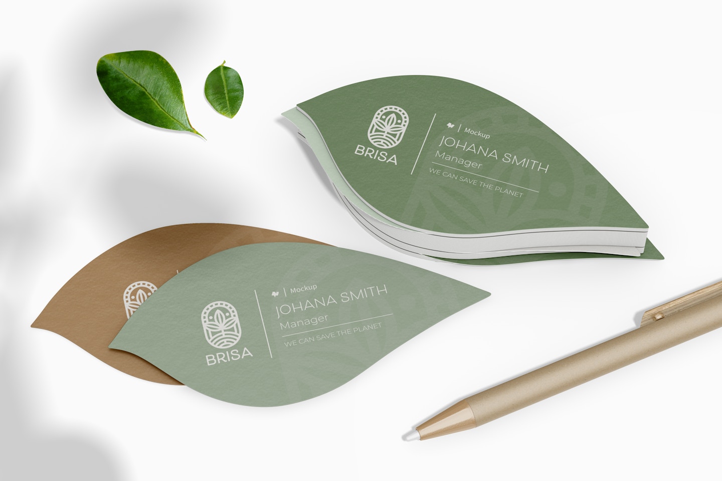 Leaf Shaped Business Card Mockup