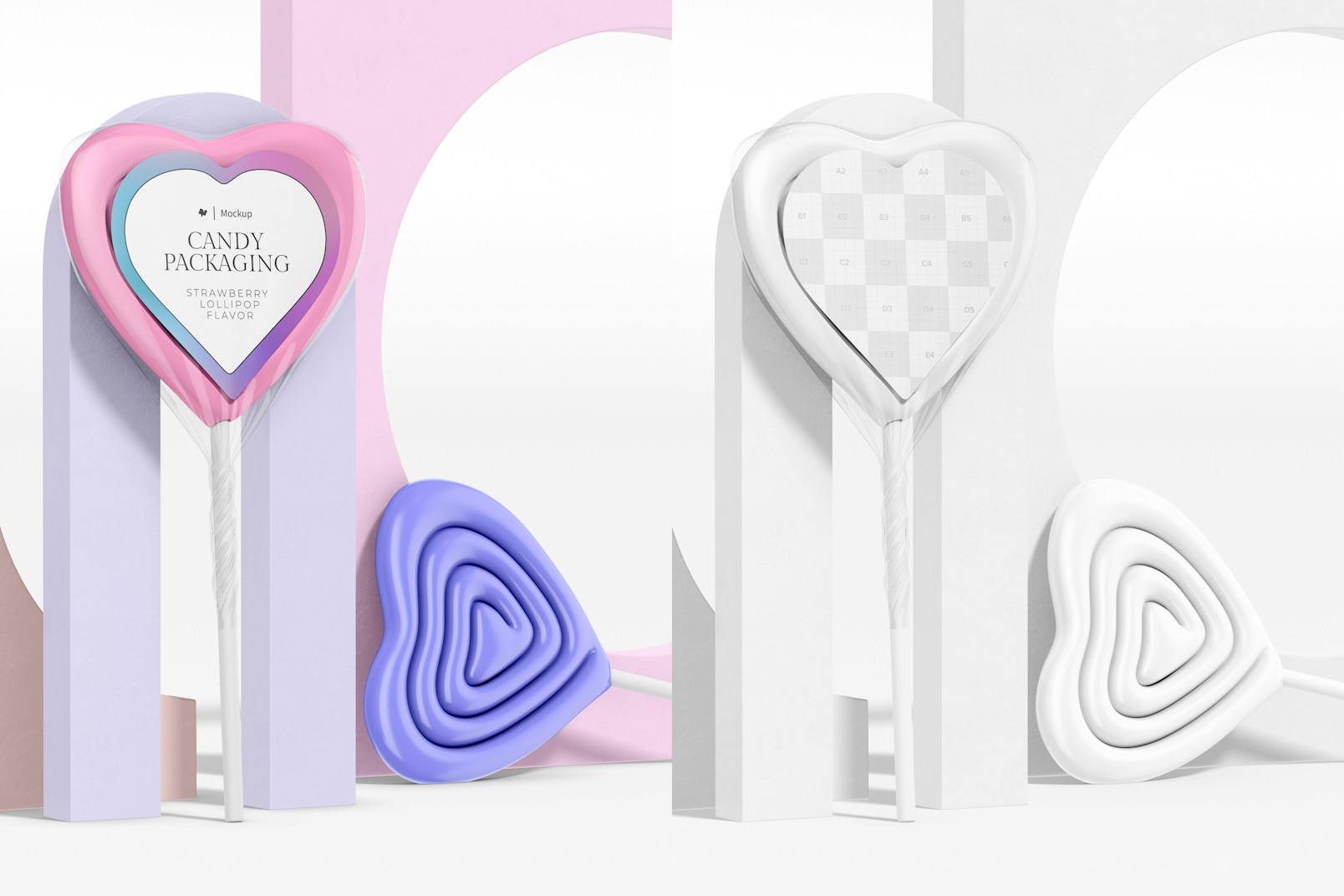 Heart Lollipops with Label Mockup, Standing and Dropped