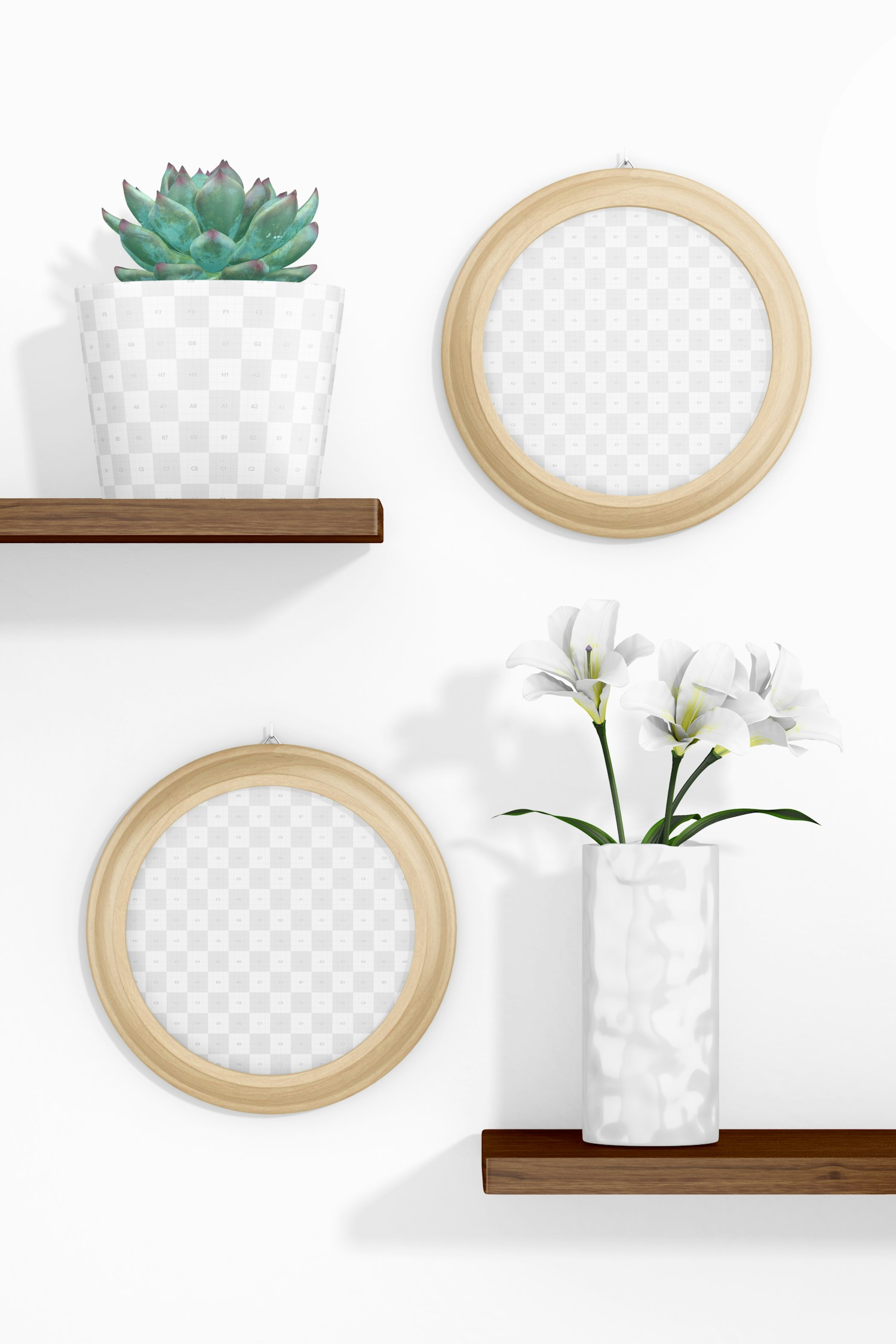 Round Photo Frames with Shelves Mockup