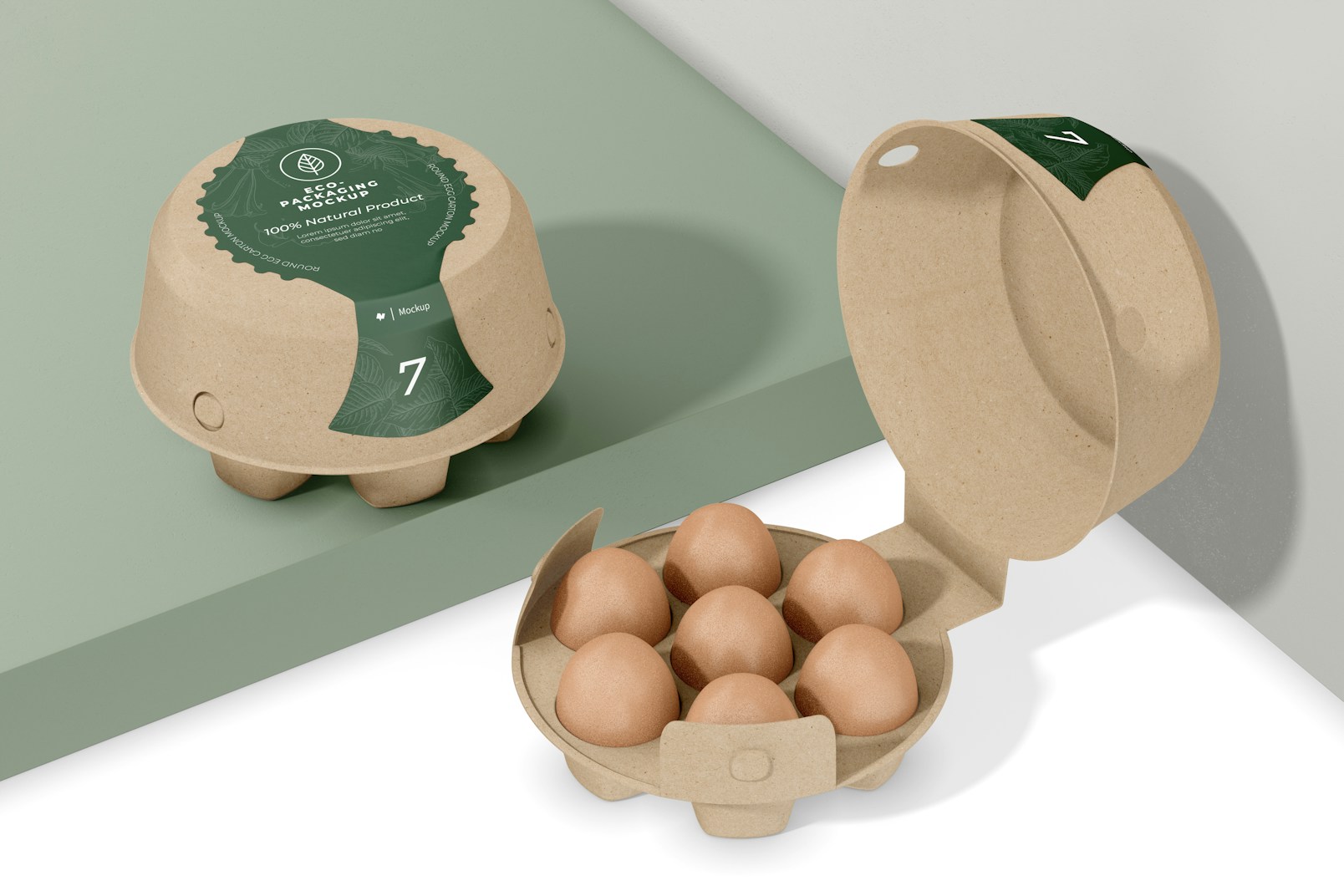 Round Egg Cartons Mockup, Opened and Closed