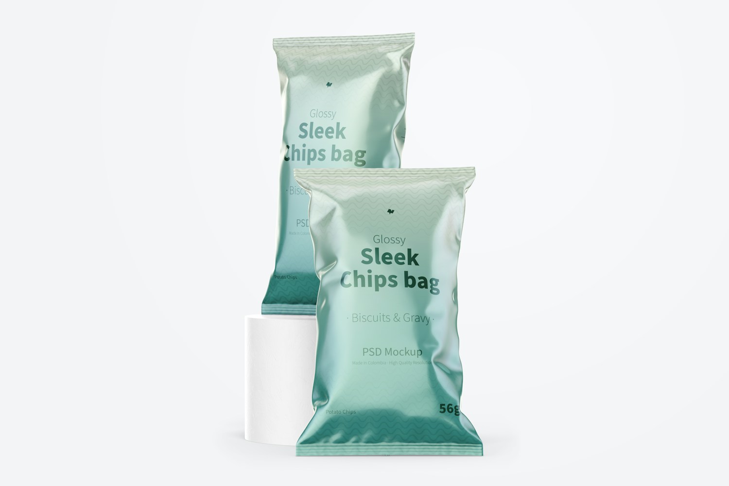 Glossy Sleek Chips Bags Mockup, Front View