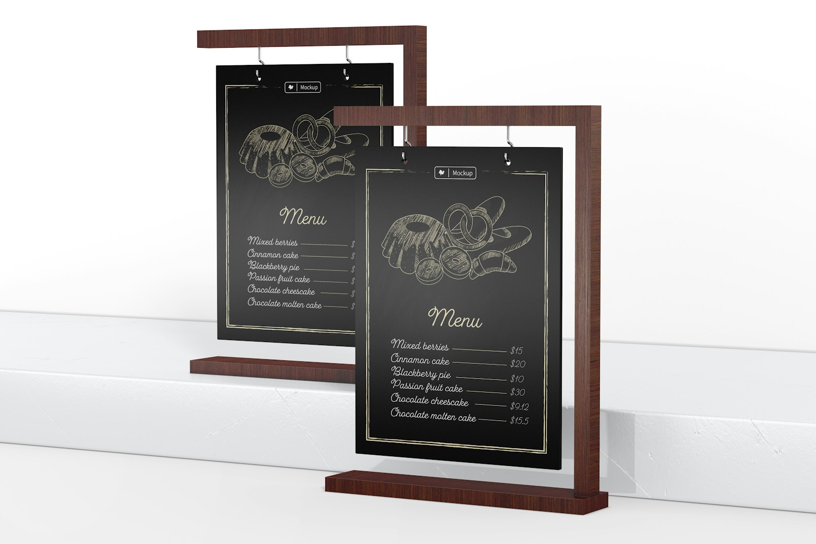 Tabletop Hanging Signs Mockup, Right View