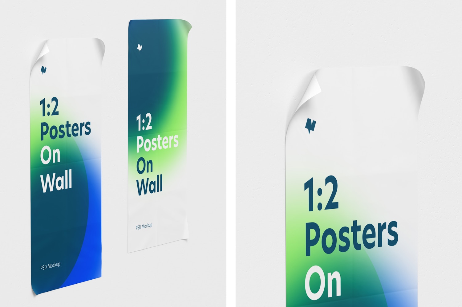 1:2 Poster on Wall Mockup, Left View