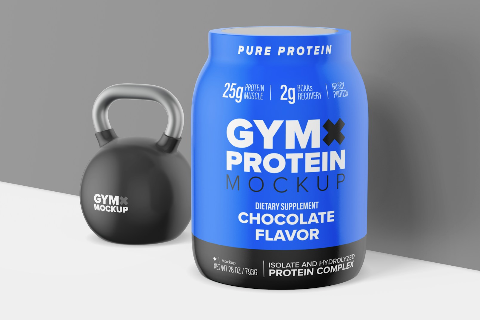 Protein Powder Container with Label Mockup, Left View