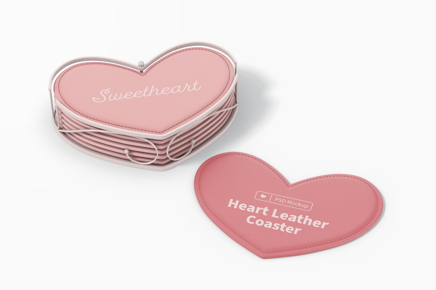 Heart Leather Coasters Mockup