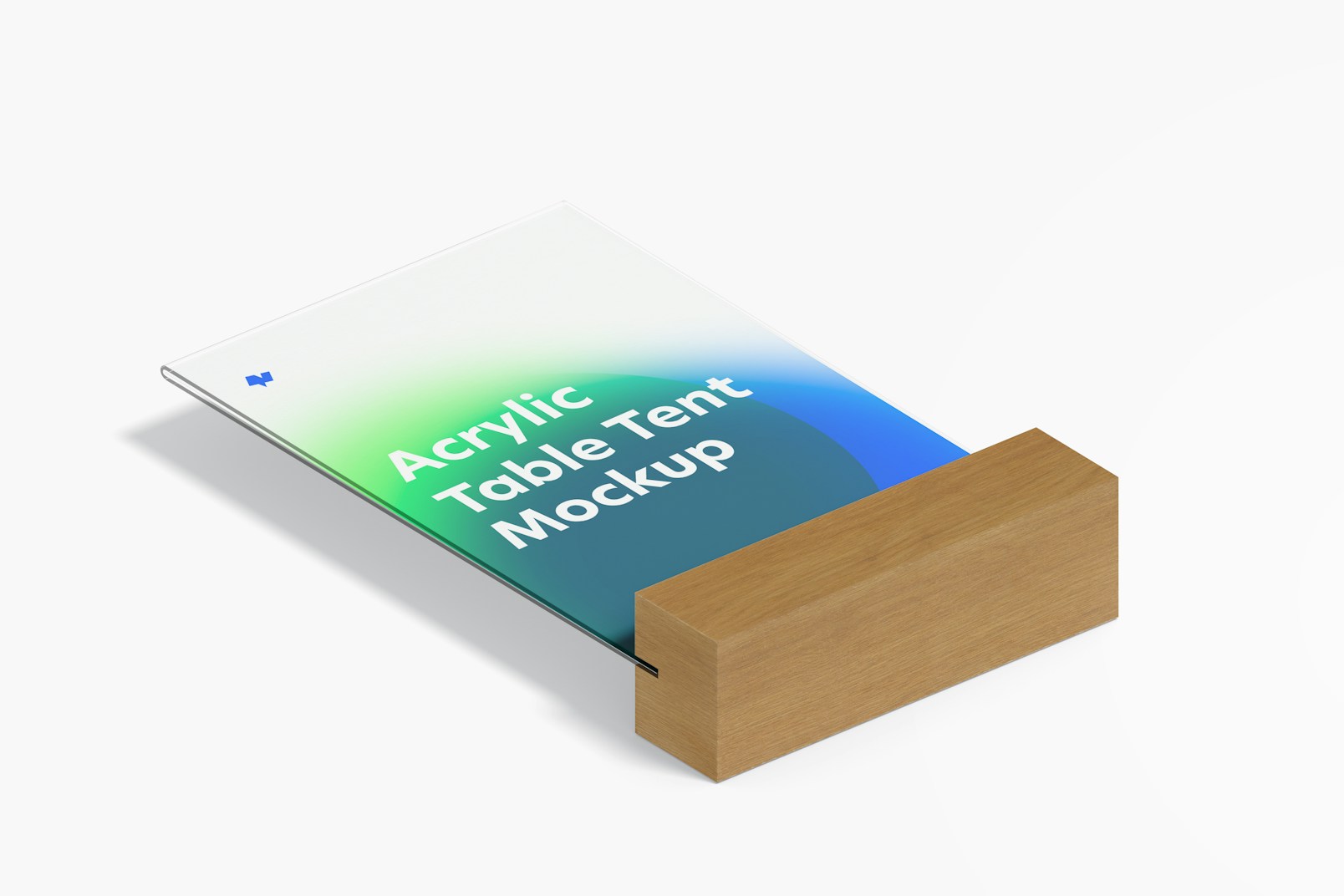 Acrylic Table Tent with Wood Base Mockup, Isometric View