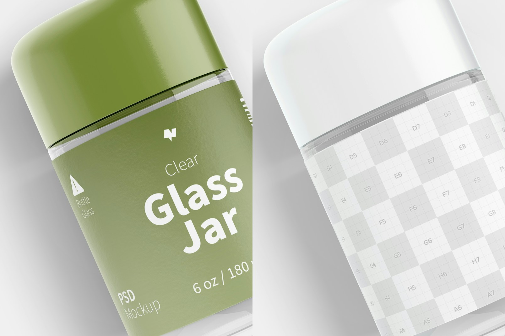 180 ml Clear Glass Jar Mockup, Close UP