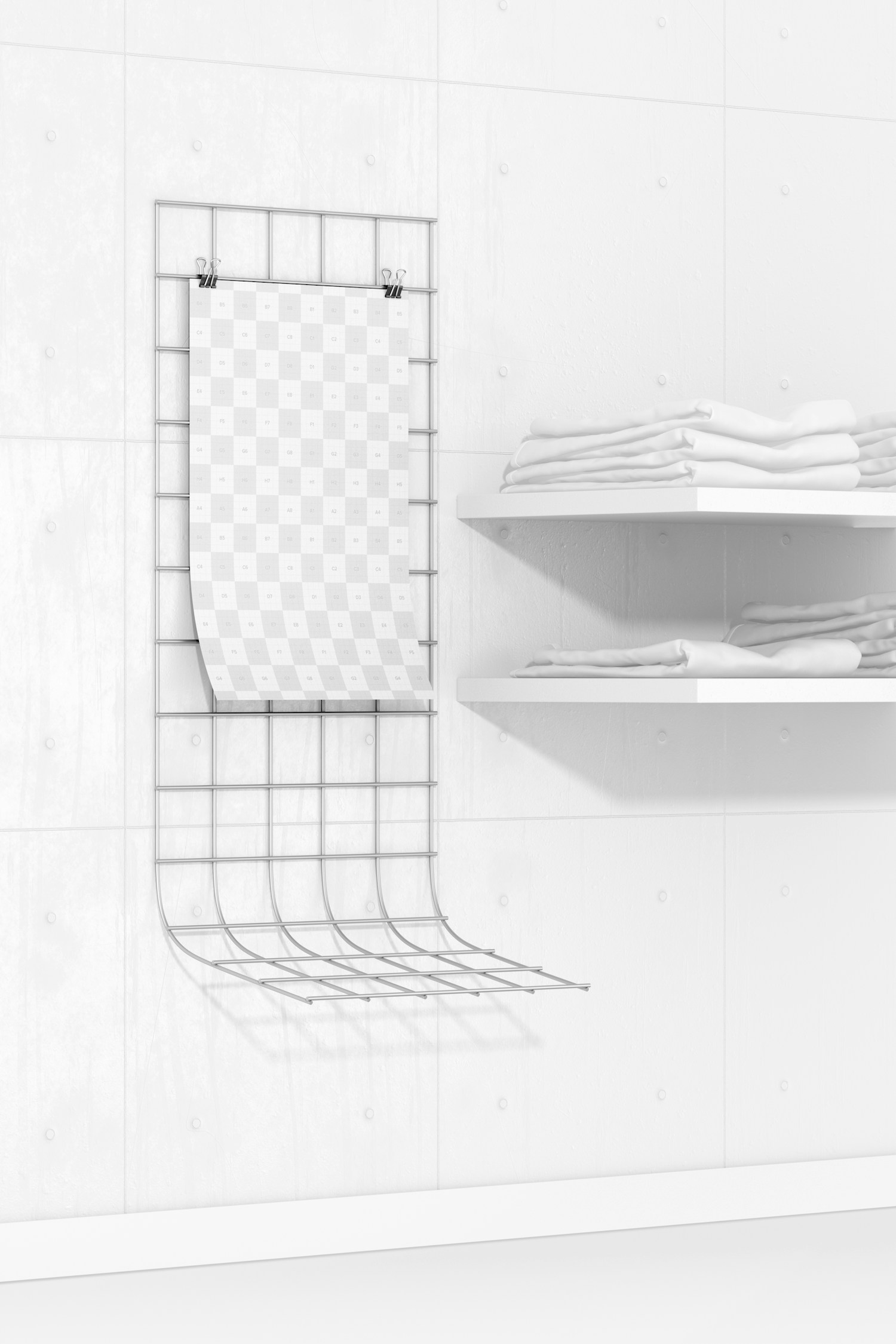 Wall Clothing Store Rack Mockup, Left View