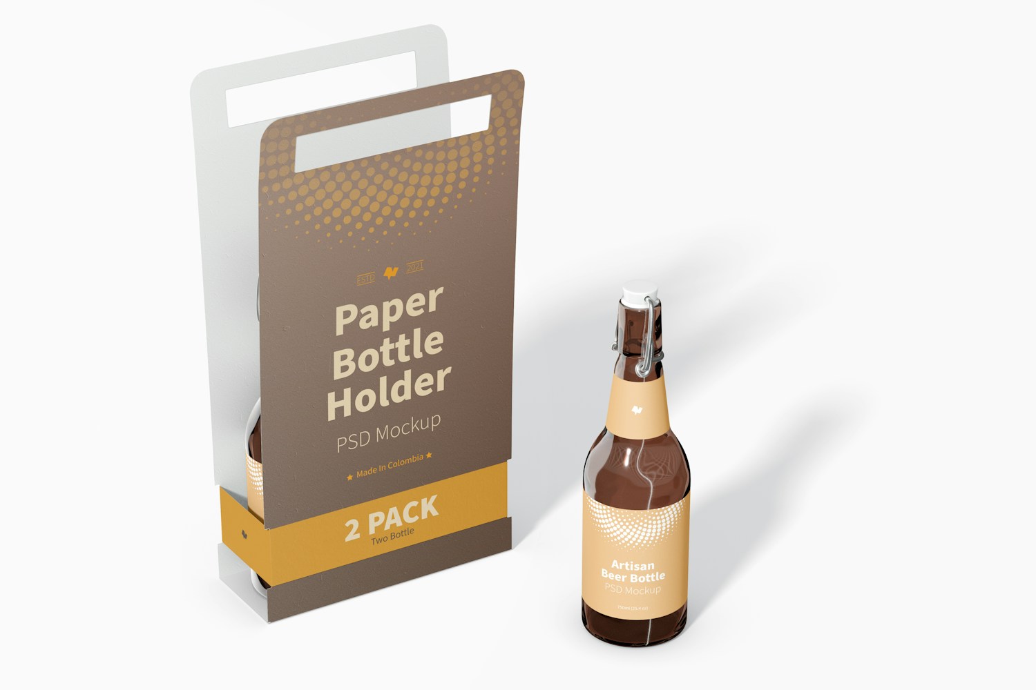 2 Pack Paper Bottle Holder Mockup, Perspective