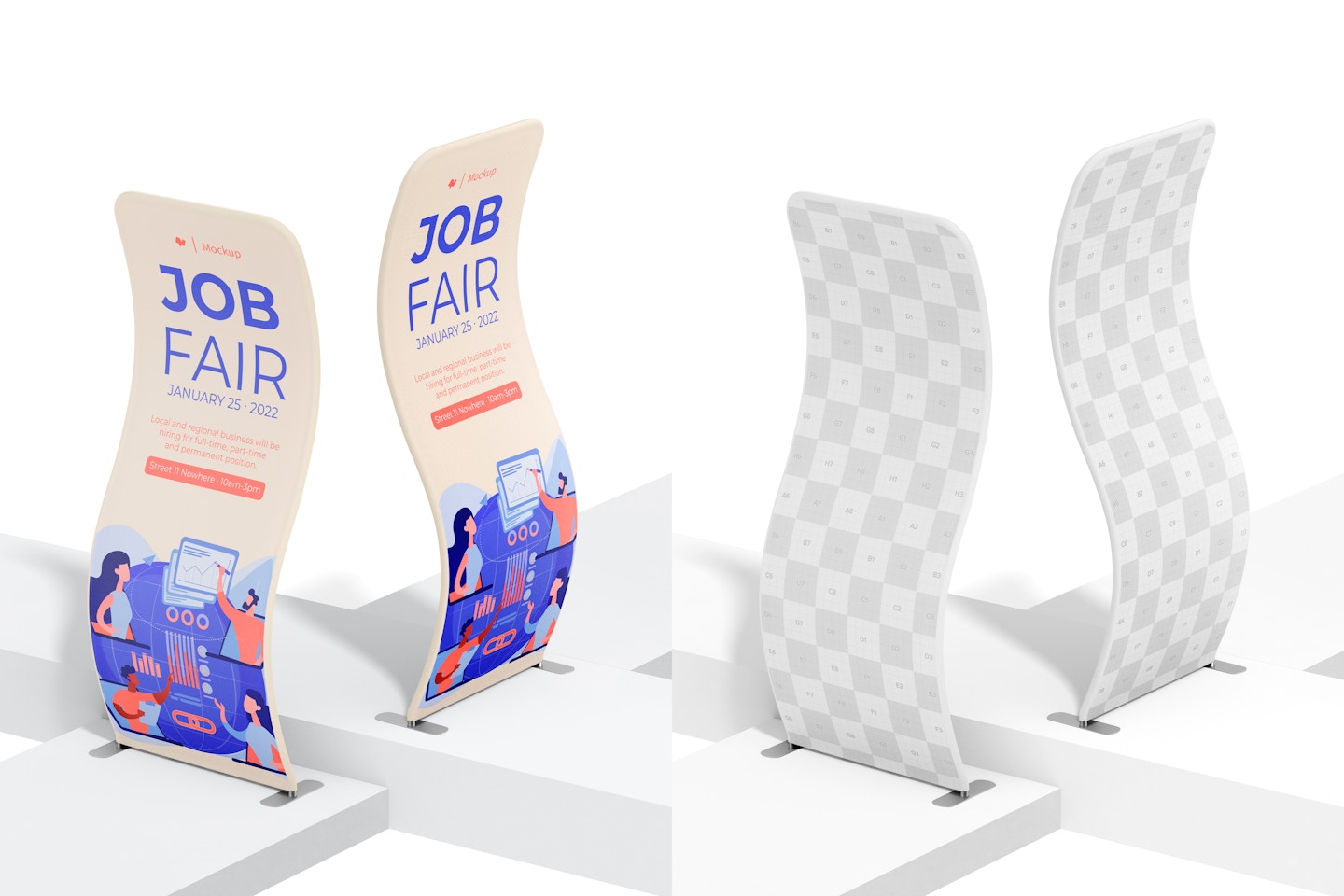 Fabric Banner Stands Mockup, Perspective