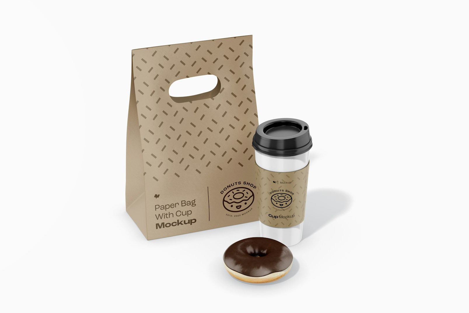 Paper Bag with Cup Mockup, Perspective