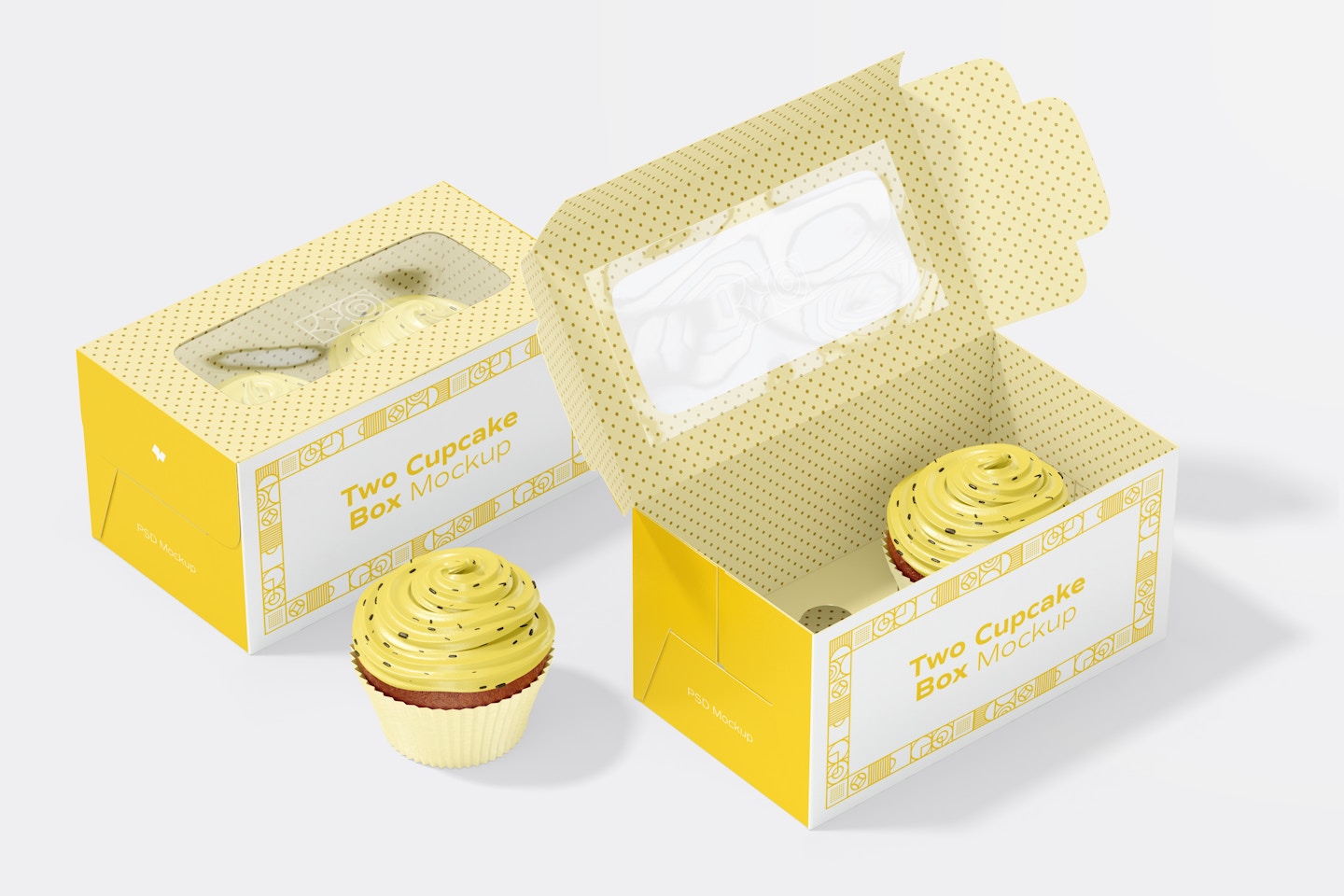 Two Cupcake Boxes Mockup, Open and Close