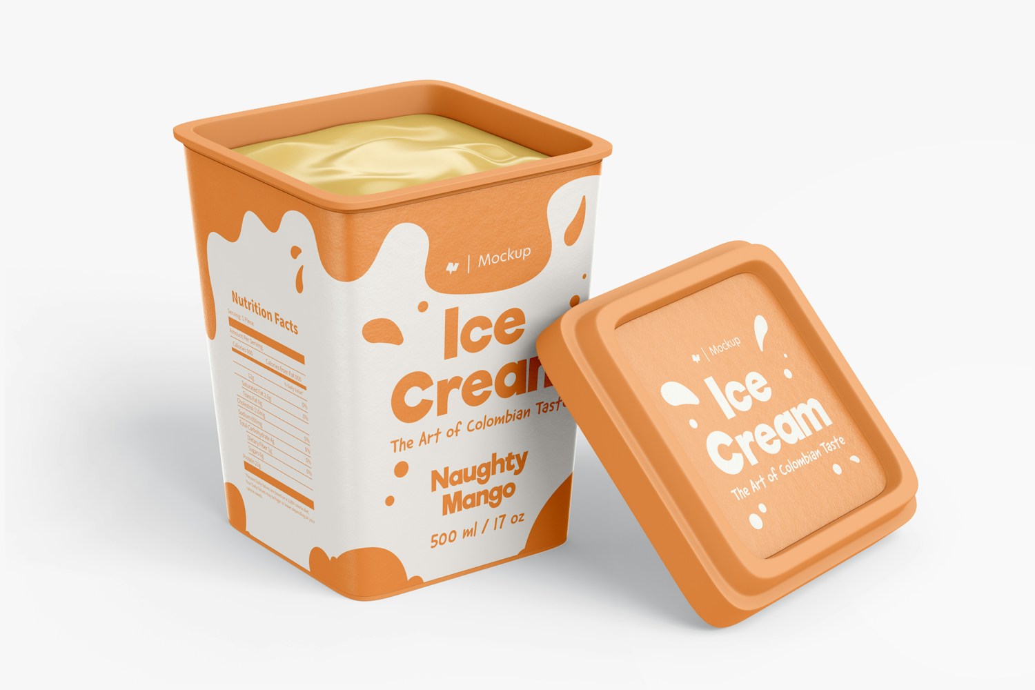 Square Ice Cream Cup Mockup, Opened