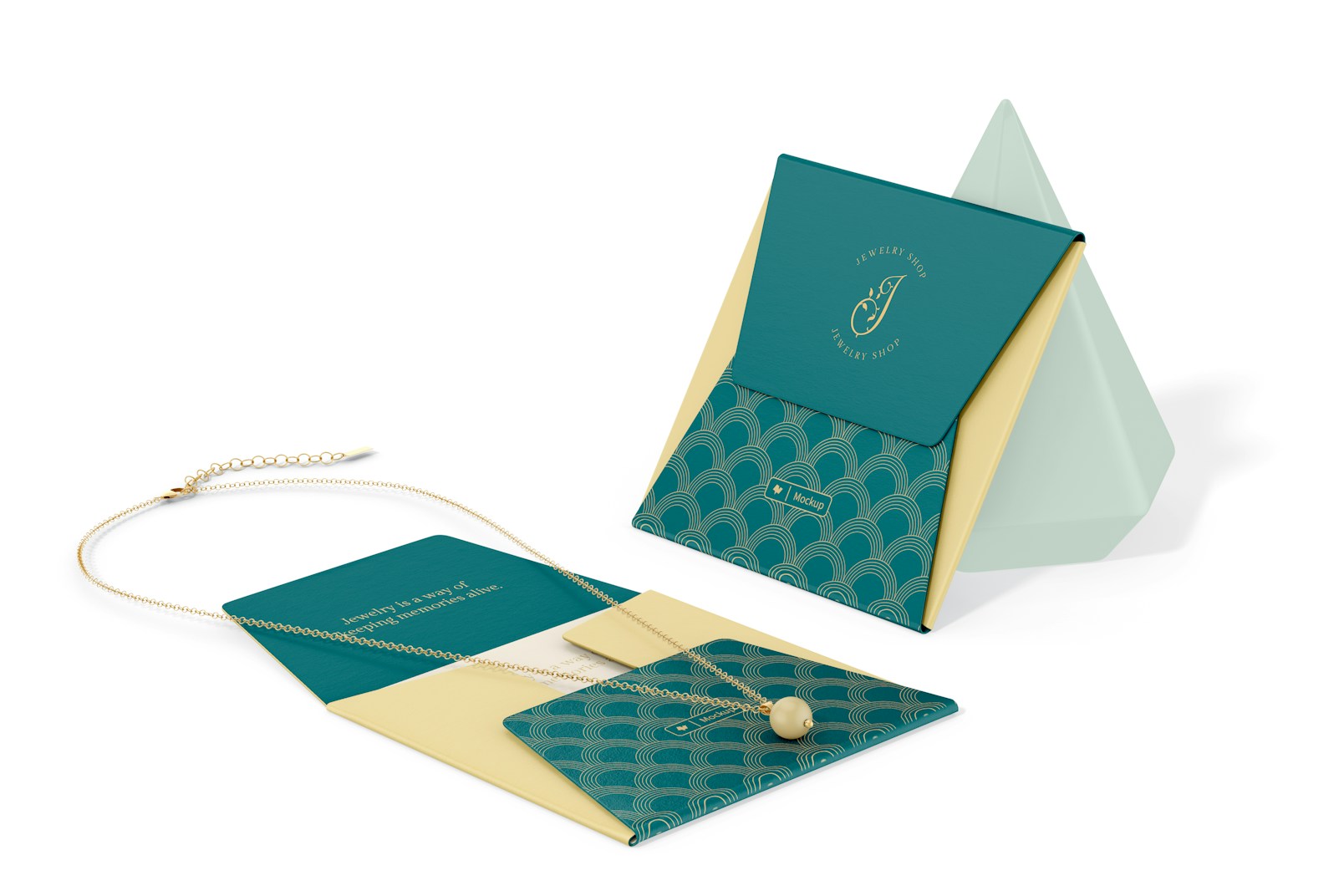 Square Necklace Envelopes Mockup, Leaned