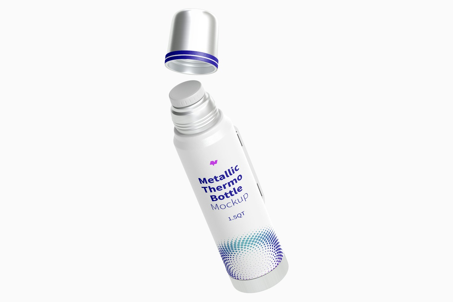 Metallic Thermo Bottle Mockup, Floating Metallic Thermo Bottle Mockup, Floating