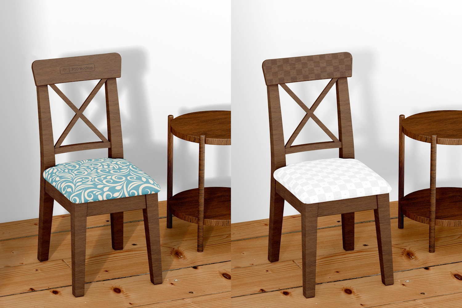 Wooden Dining Chair Mockup, Front View
