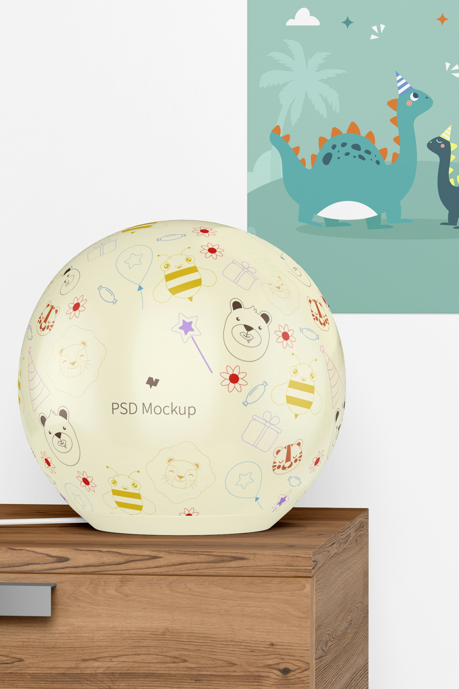 Children Round Table Lamp Mockup, Front View
