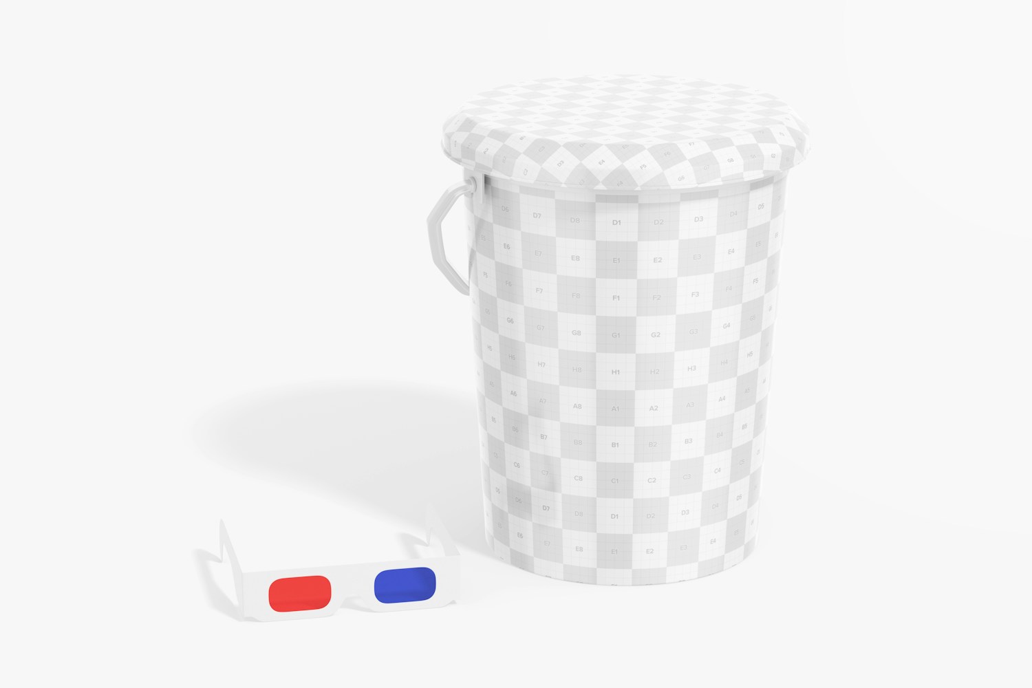 Popcorn Bucket with Lid Mockup, with Glasses