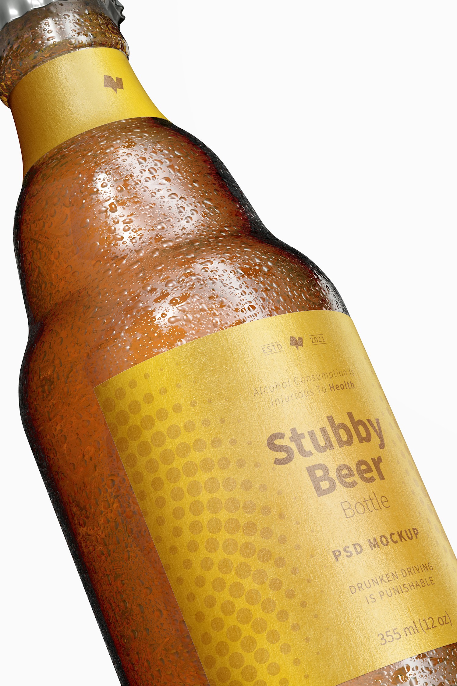 Stubby Beer Bottle Mockup, Close Up