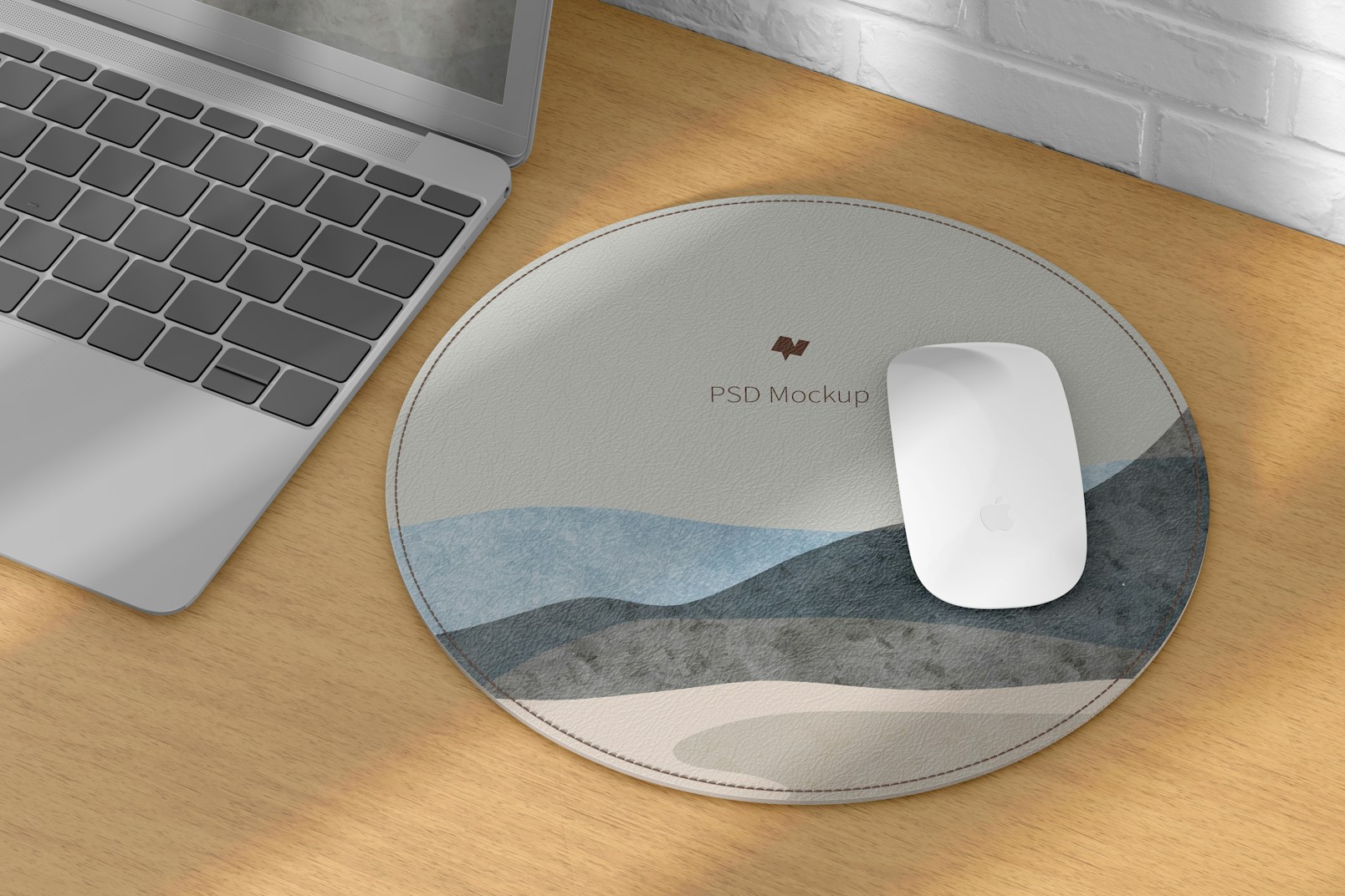Round Leather Mouse Pad Mockup, Perspective