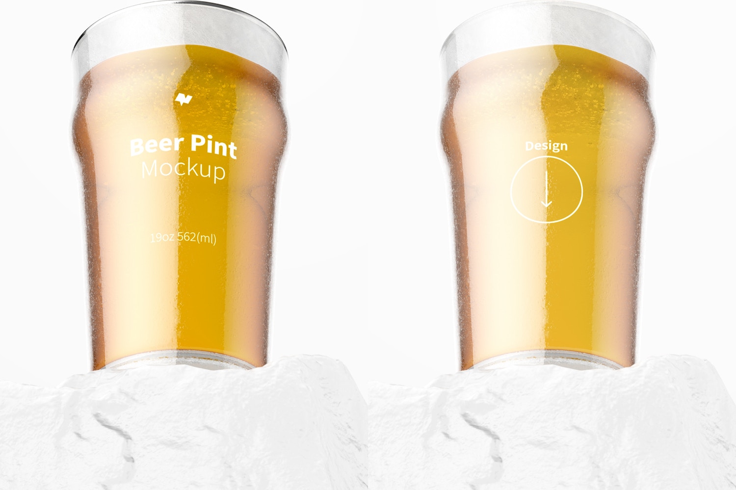 19 oz Beer Nonic Pint Glass Mockup, Bottom Front View