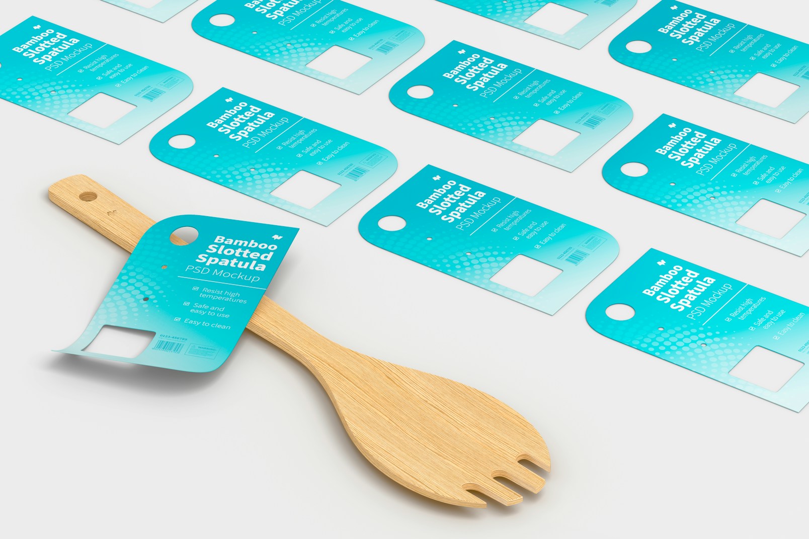 Bamboo Slotted Spatula with Labels Mockup
