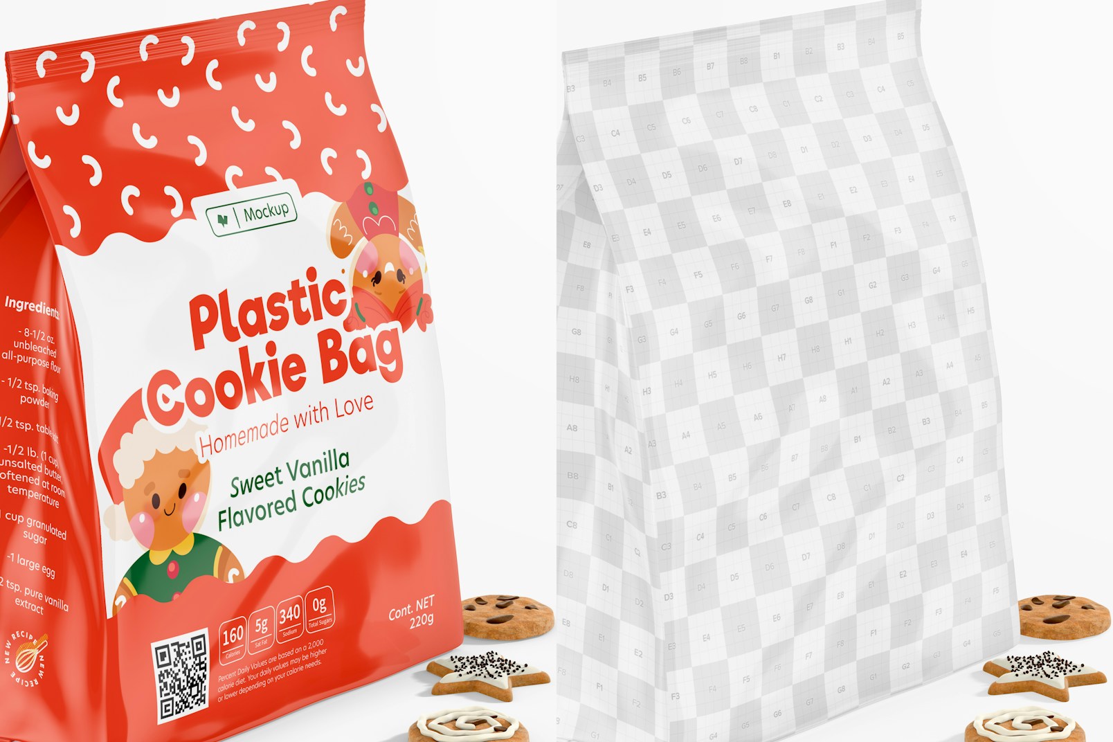 Plastic Cookie Bag Mockup, Close Up