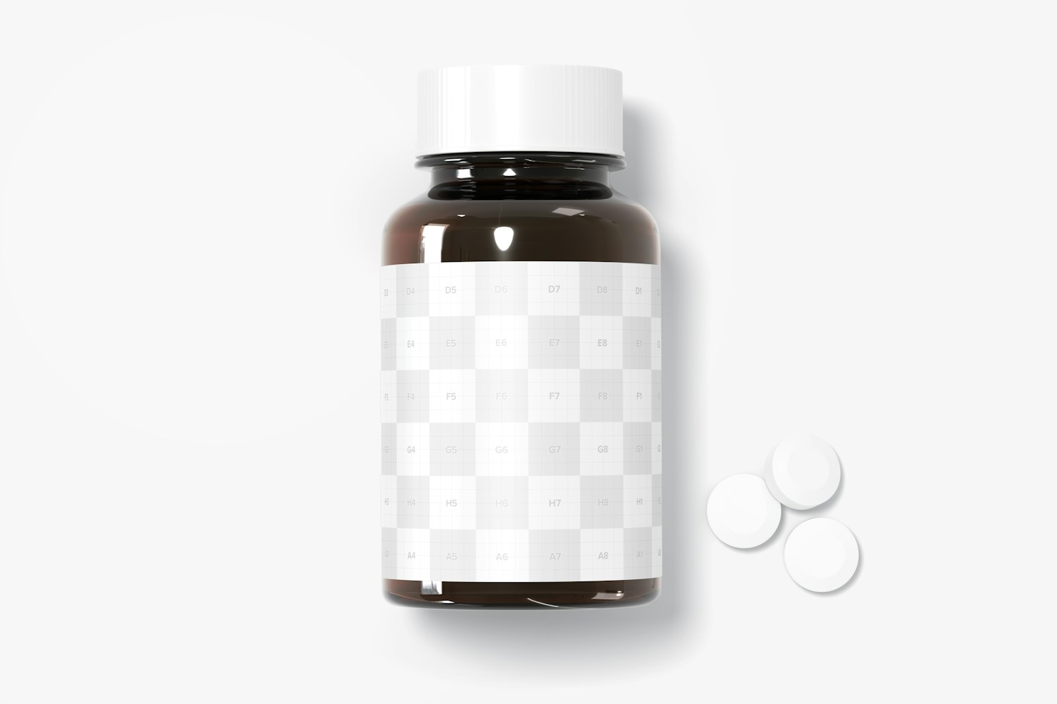 Amber Glass Pills Bottle Mockup, Top View