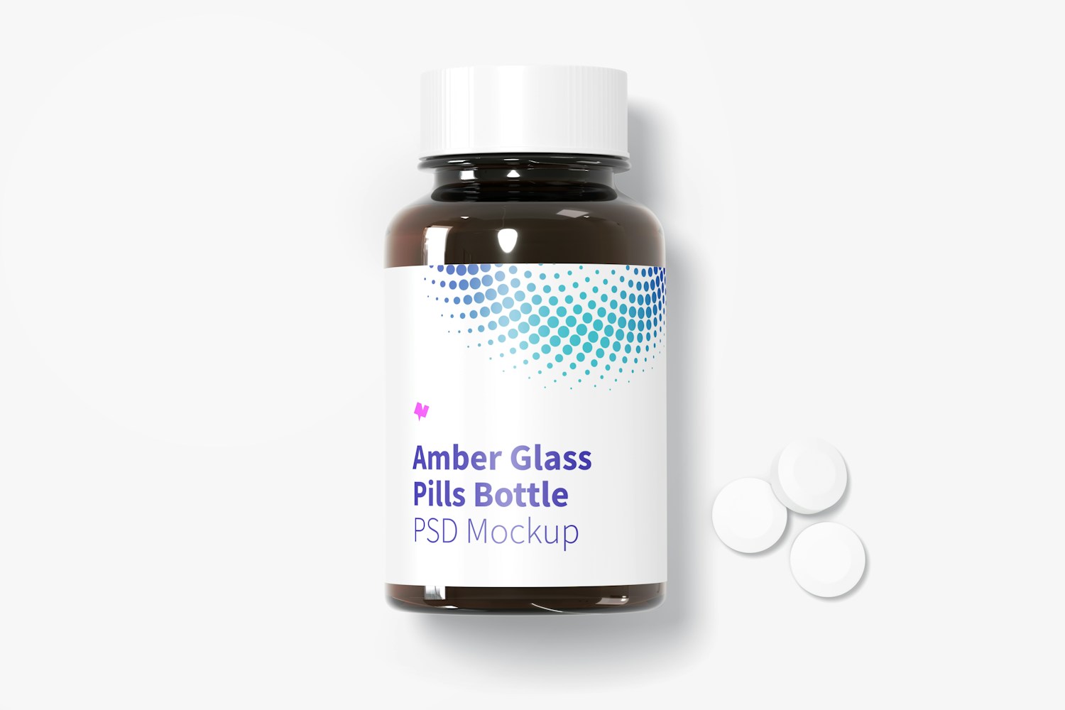 Amber Glass Pills Bottle Mockup, Top View