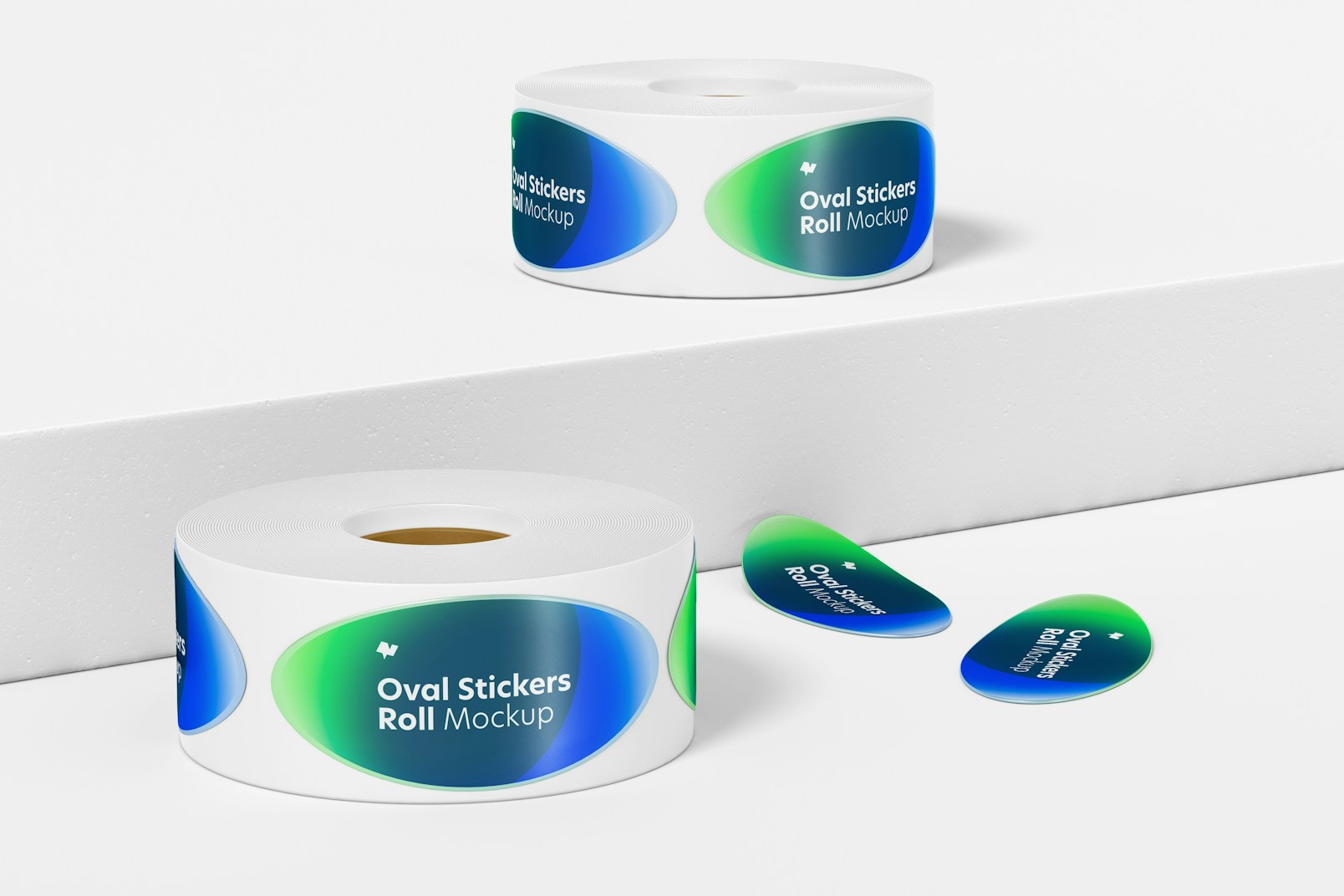 Oval Stickers Rolls Mockup, Front View