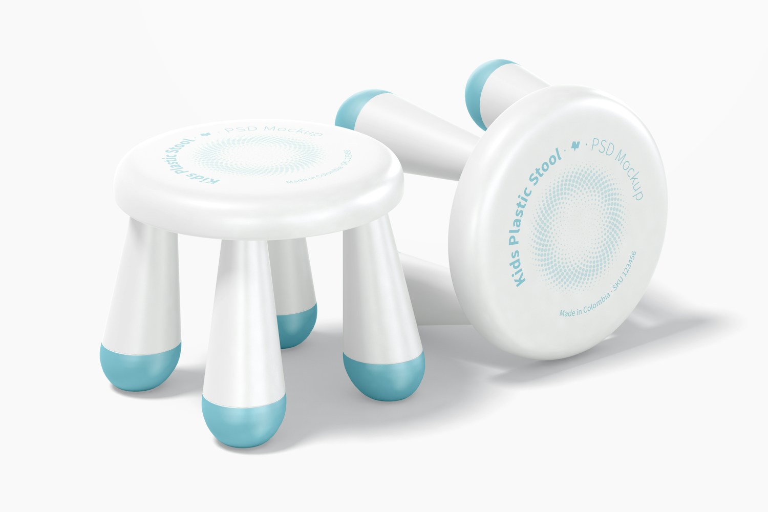 Kids Plastic Stool Mockup, Standing and Dropped