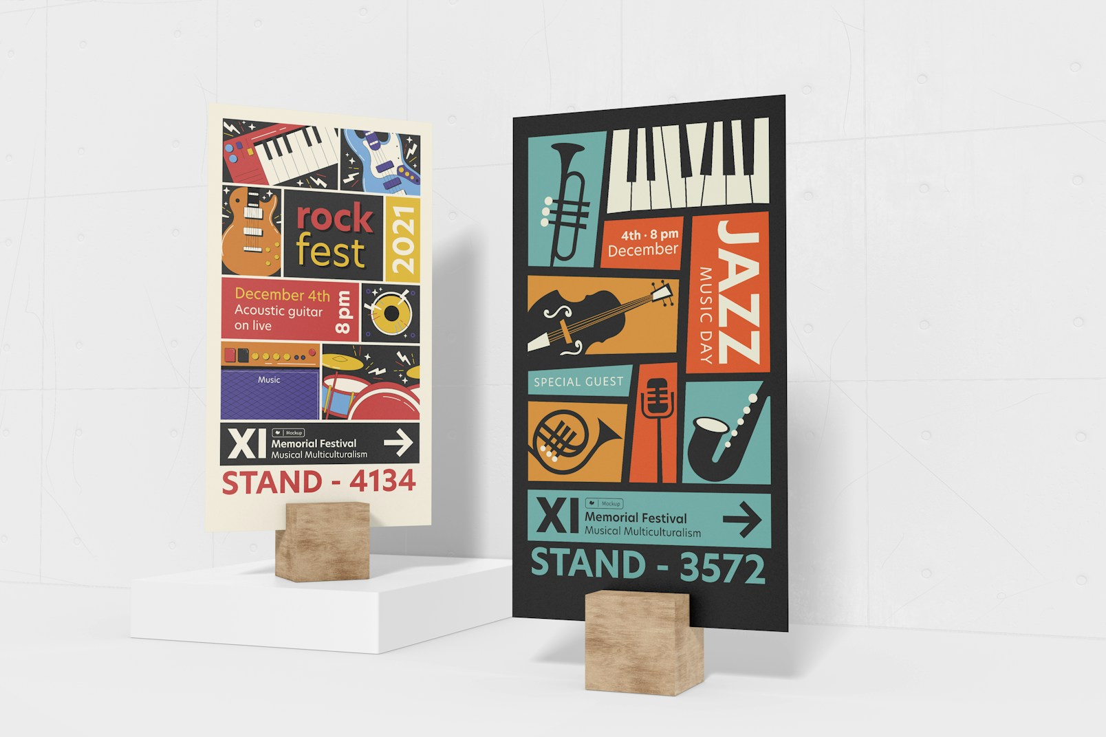 Long Posters on Stand Mockup