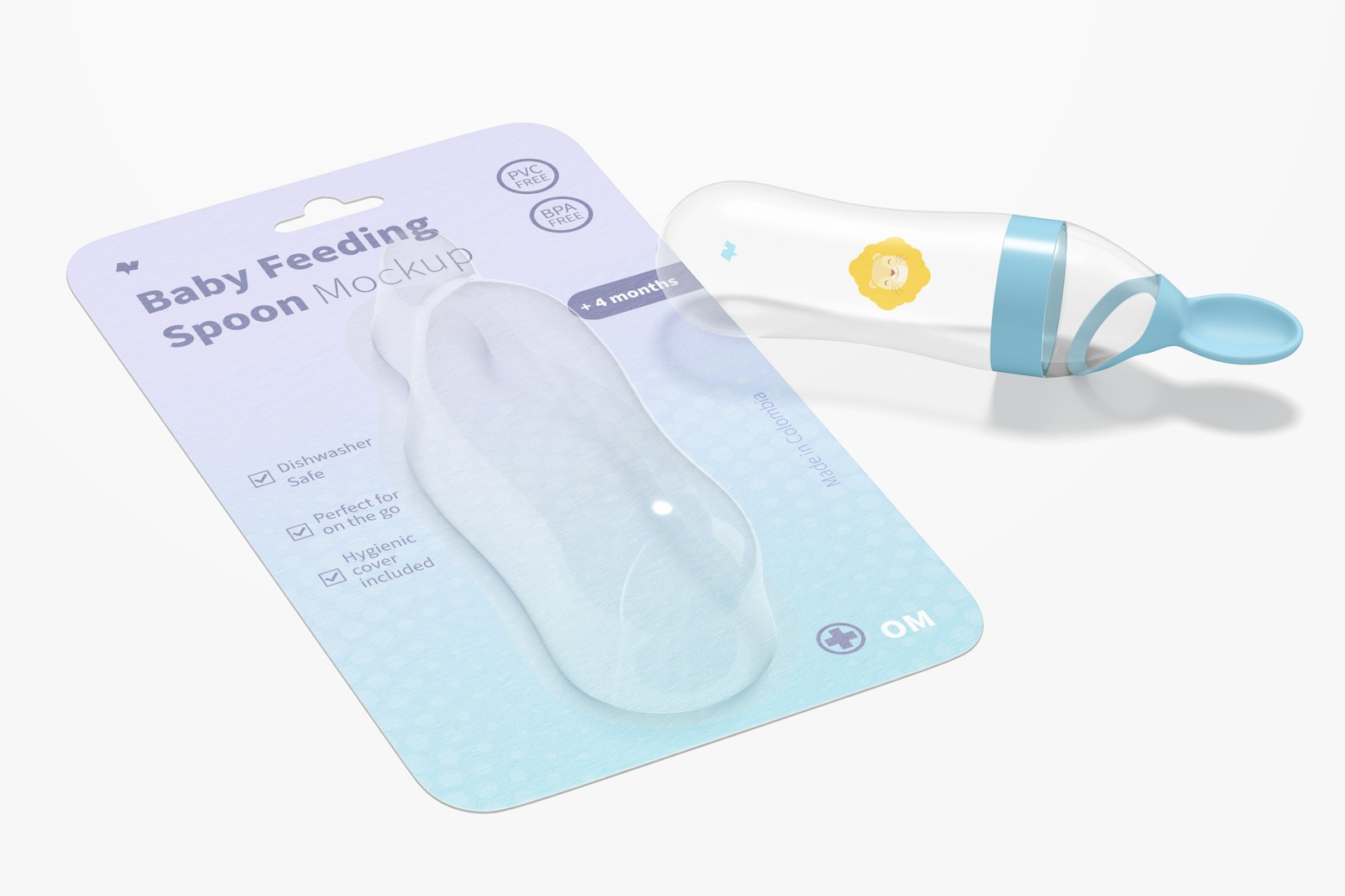 Baby Squeeze Feeding Spoon Blister Mockup, Perspective