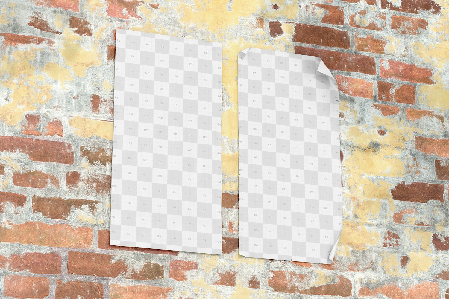 Glued Street Posters Mockup, Low Angle View
