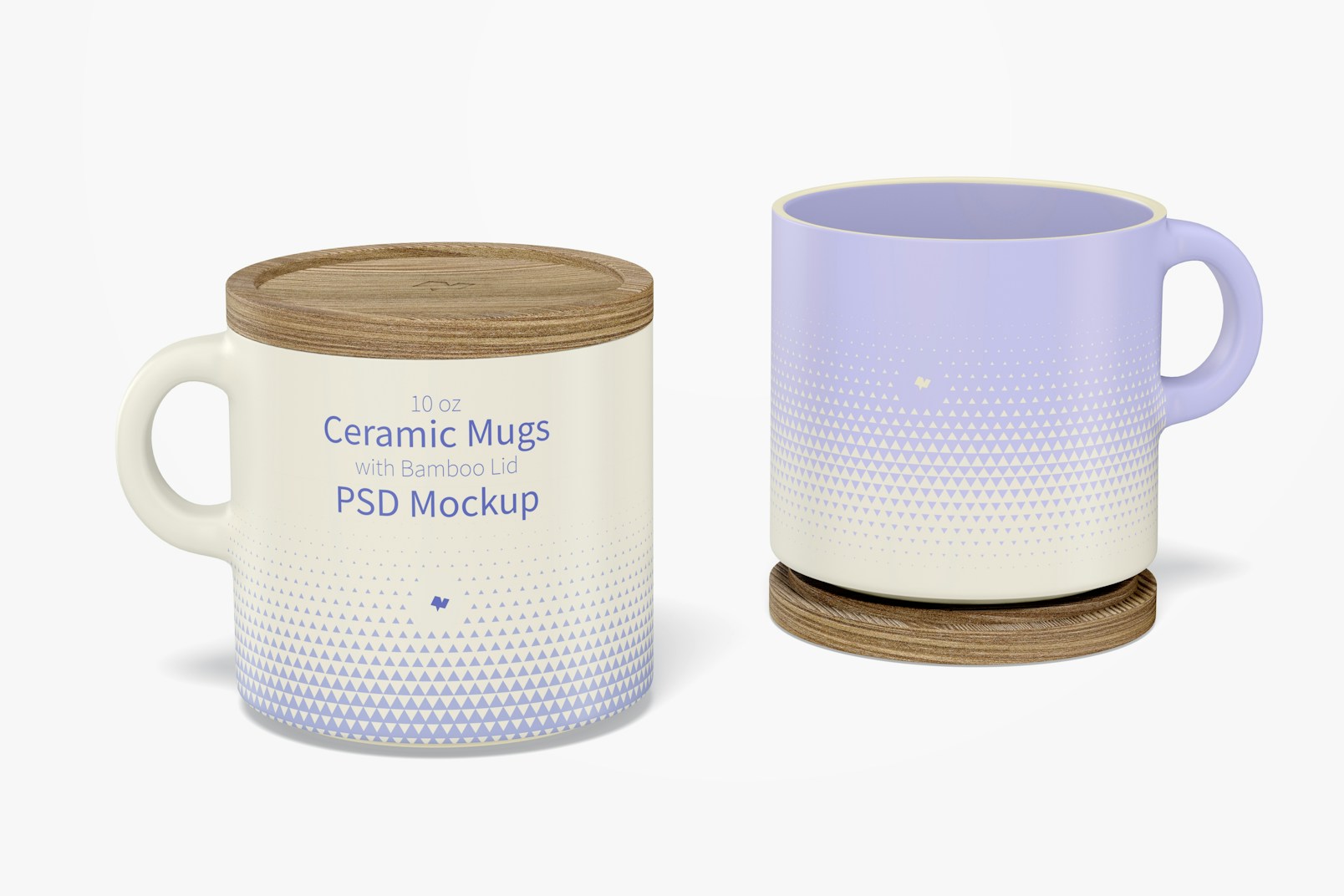 10 oz Ceramic Mugs with Bamboo Lid Mockup, Opened and Closed