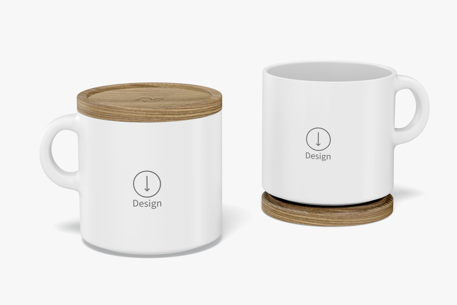 10 oz Ceramic Mugs with Bamboo Lid Mockup, Opened and Closed