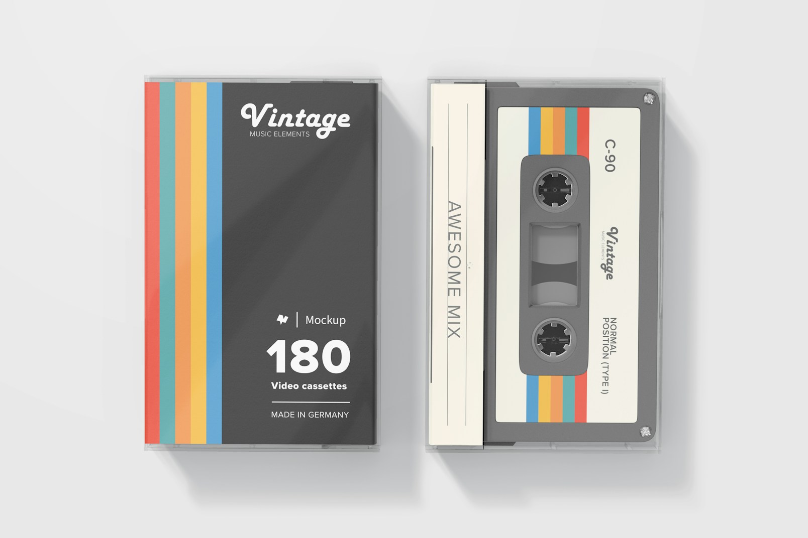Cassette with Box Mockup, Top View