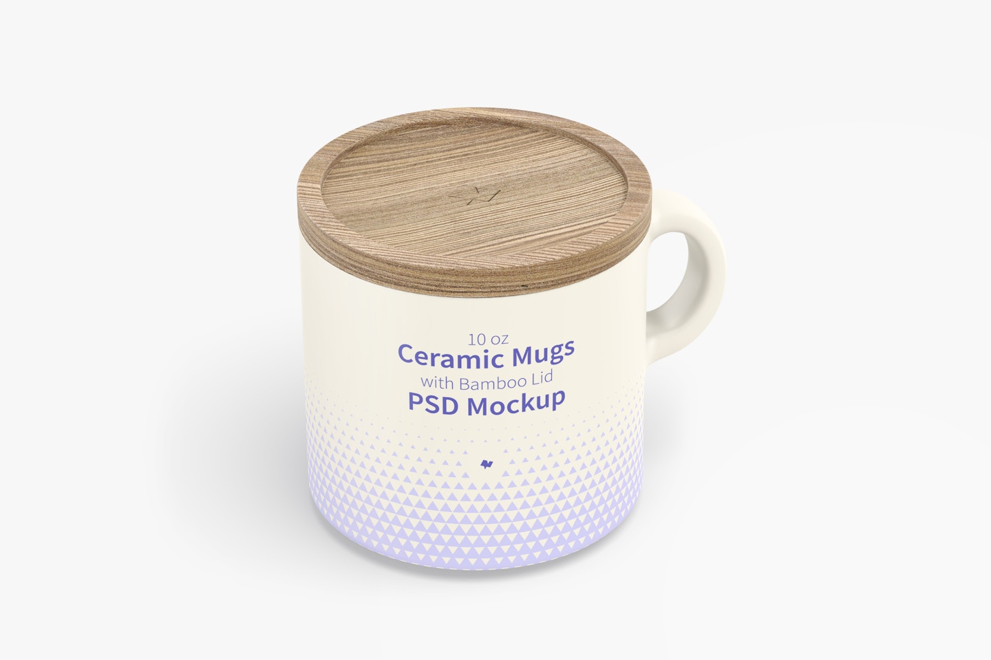 10 oz Ceramic Mugs with Bamboo Lid Mockup, Isometric Right View