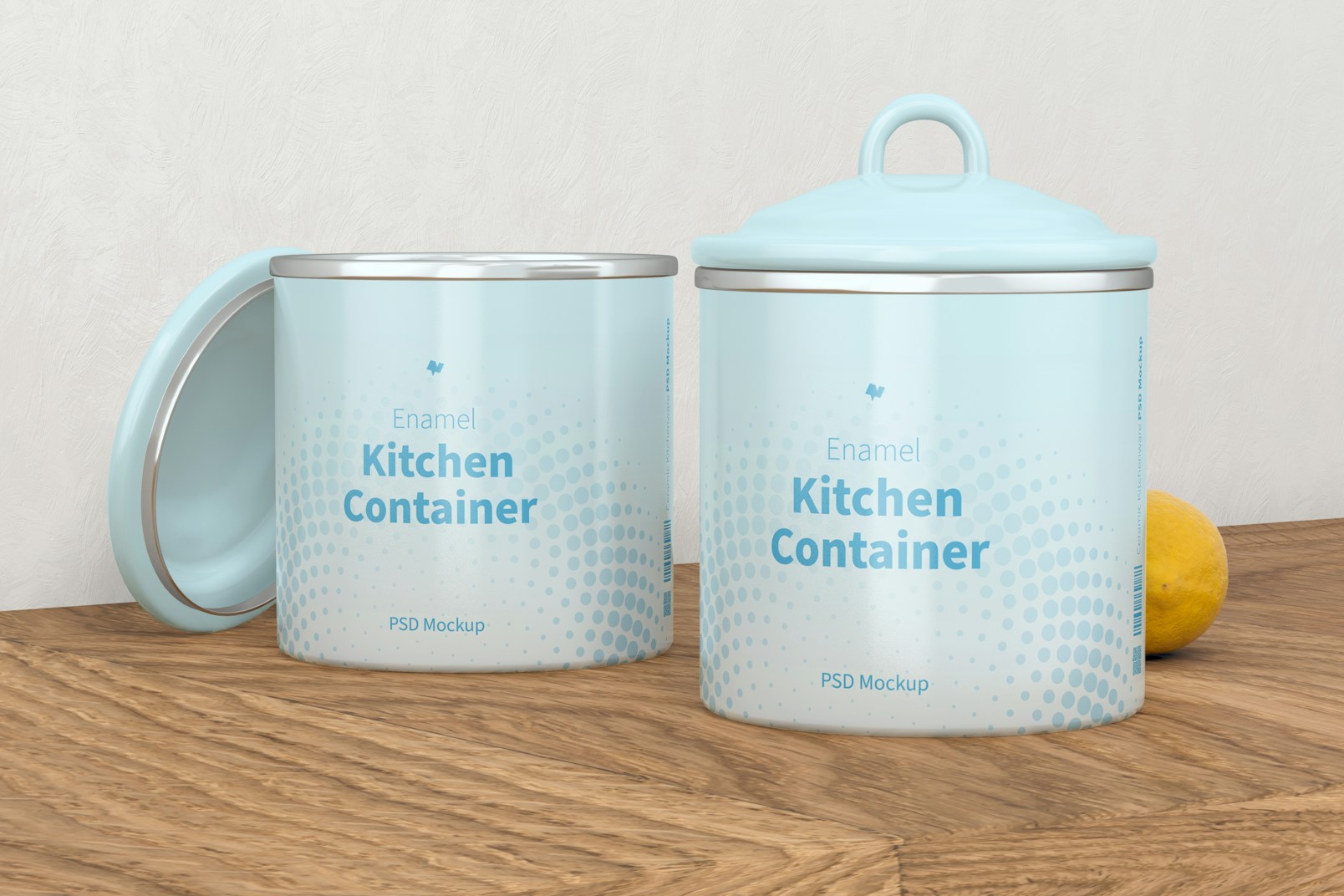 Enamel Kitchen Containers Mockup, Opened and Closed