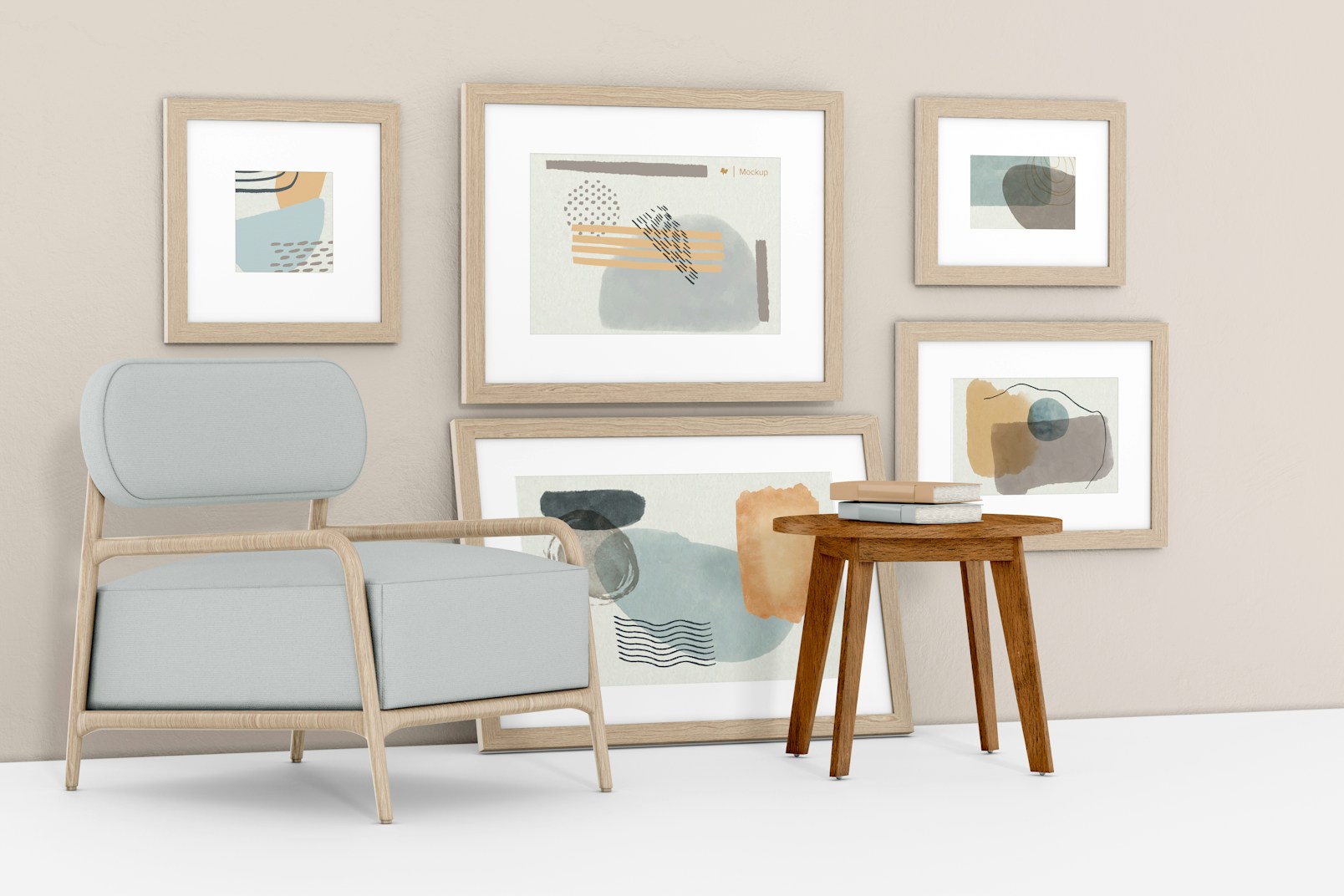Gallery Frames with Armchair Mockup, Perspective