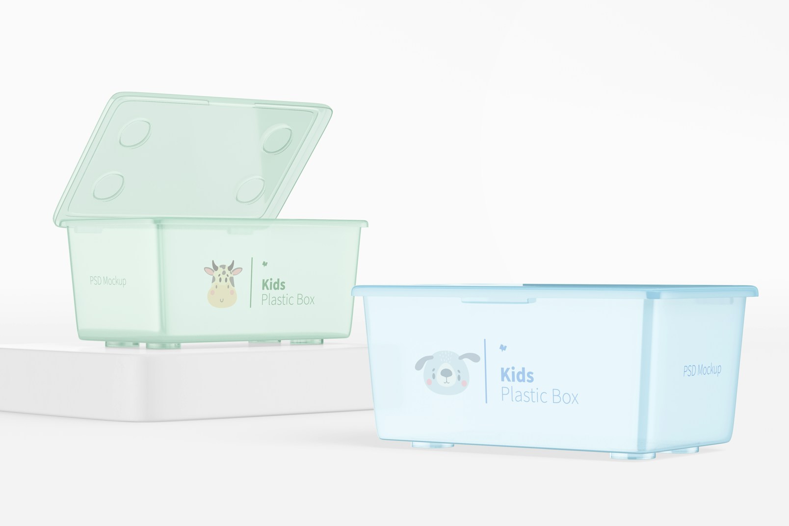 Kids Small Plastic Boxes with Lid Mockup, Perspective