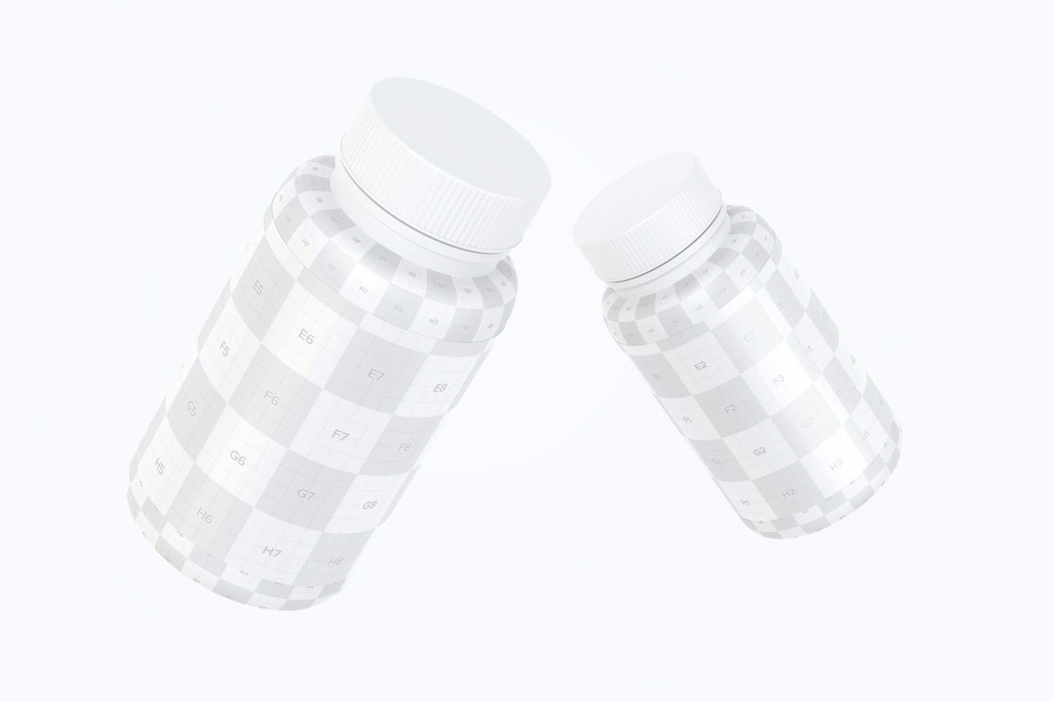 Plastic Pill Jars Mockup, Floating