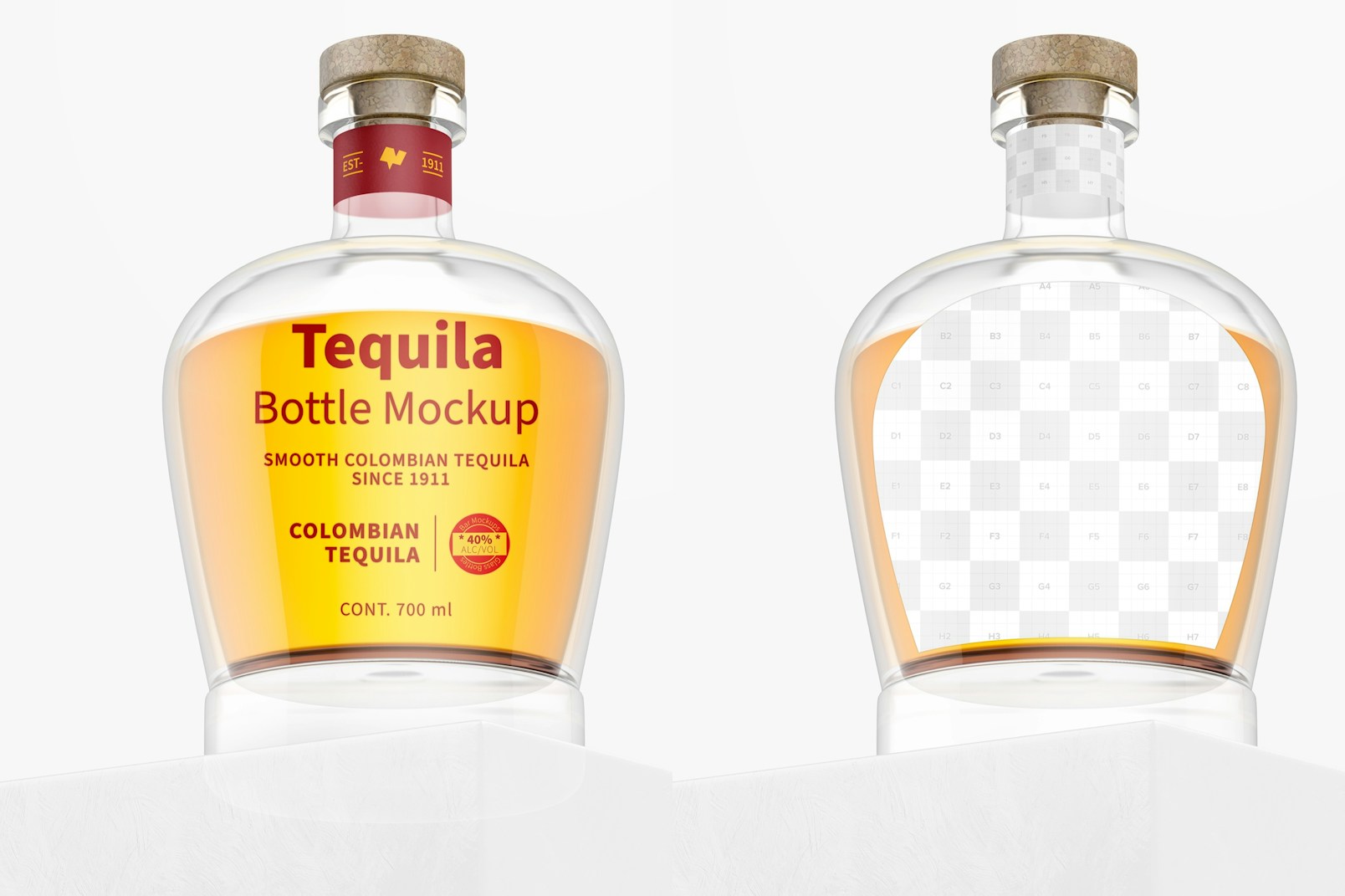 Tequila Bottle Mockup, Low Angle View