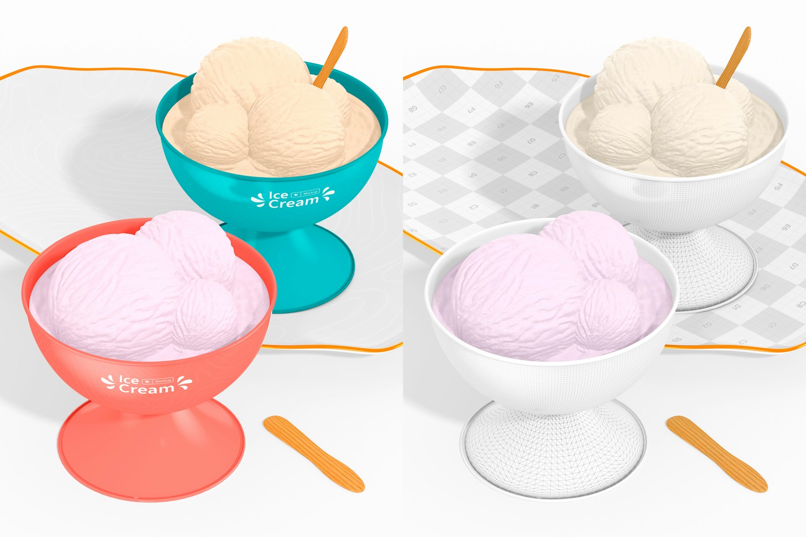 Round Ice Cream Cups Mockup, Perspective