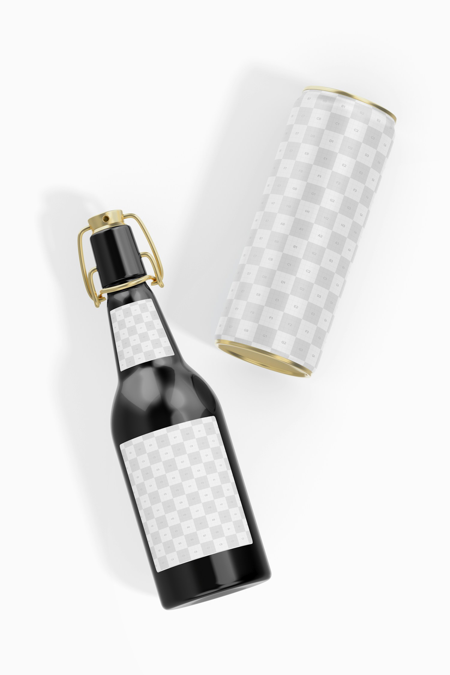 Beer Can and Bottle Mockup, Top View
