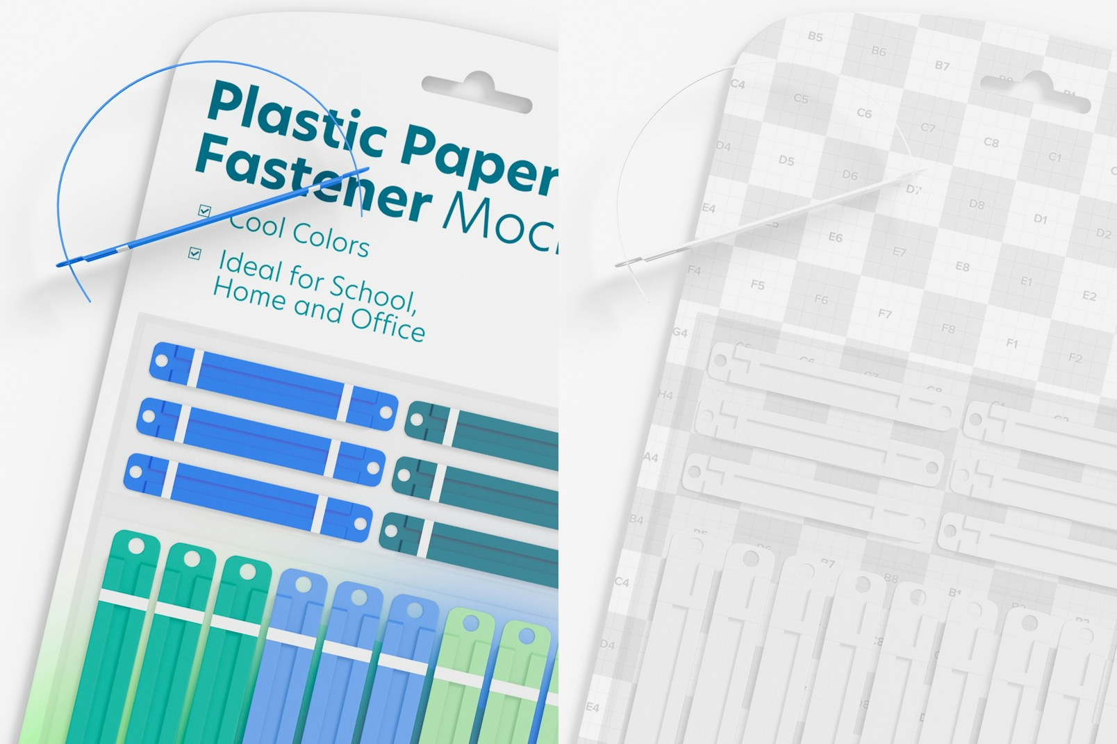 Plastic Paper Fastener Blister Mockup, Close Up