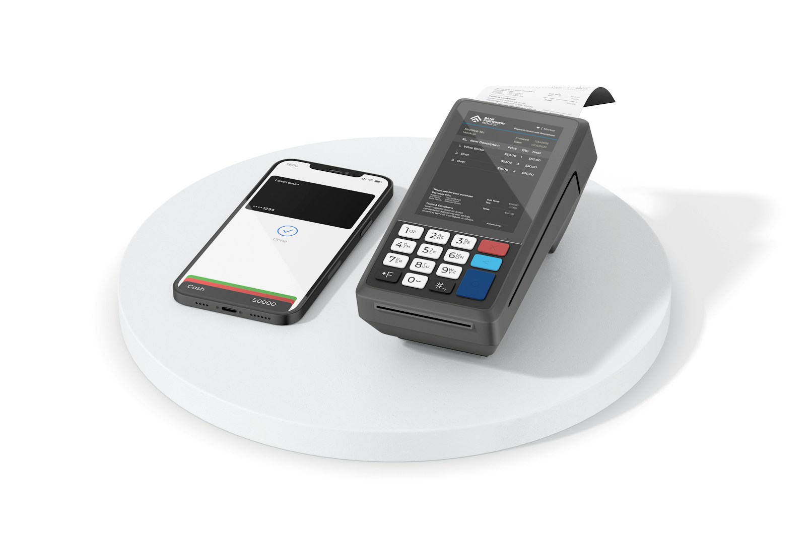 Payment Device with Smartphone Mockup, on Podium